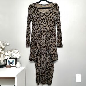 Alembika Burnout Midi Dress Womens Size 1 US 6-8 Green Black Velvet Lagenlook